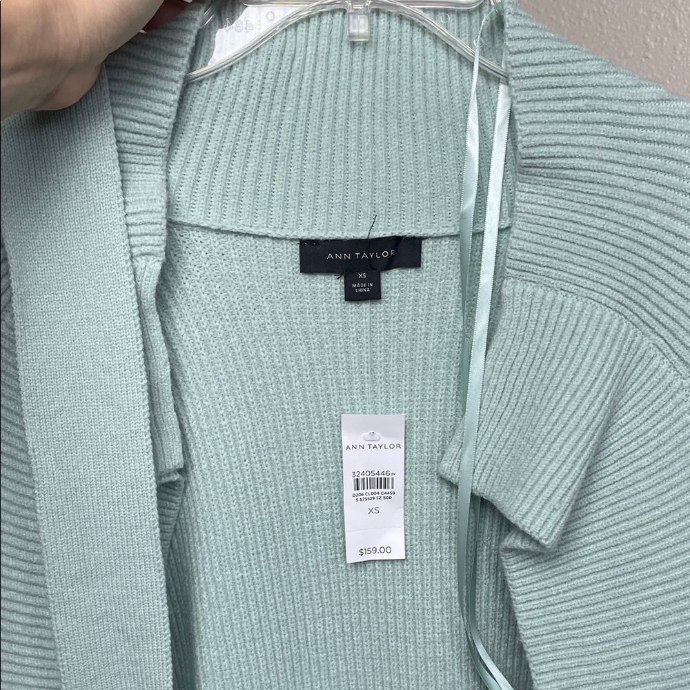 ANN TAYLOR Cardigan knit Long Duster sweater with belt seafoam green - Picture 7 of 16